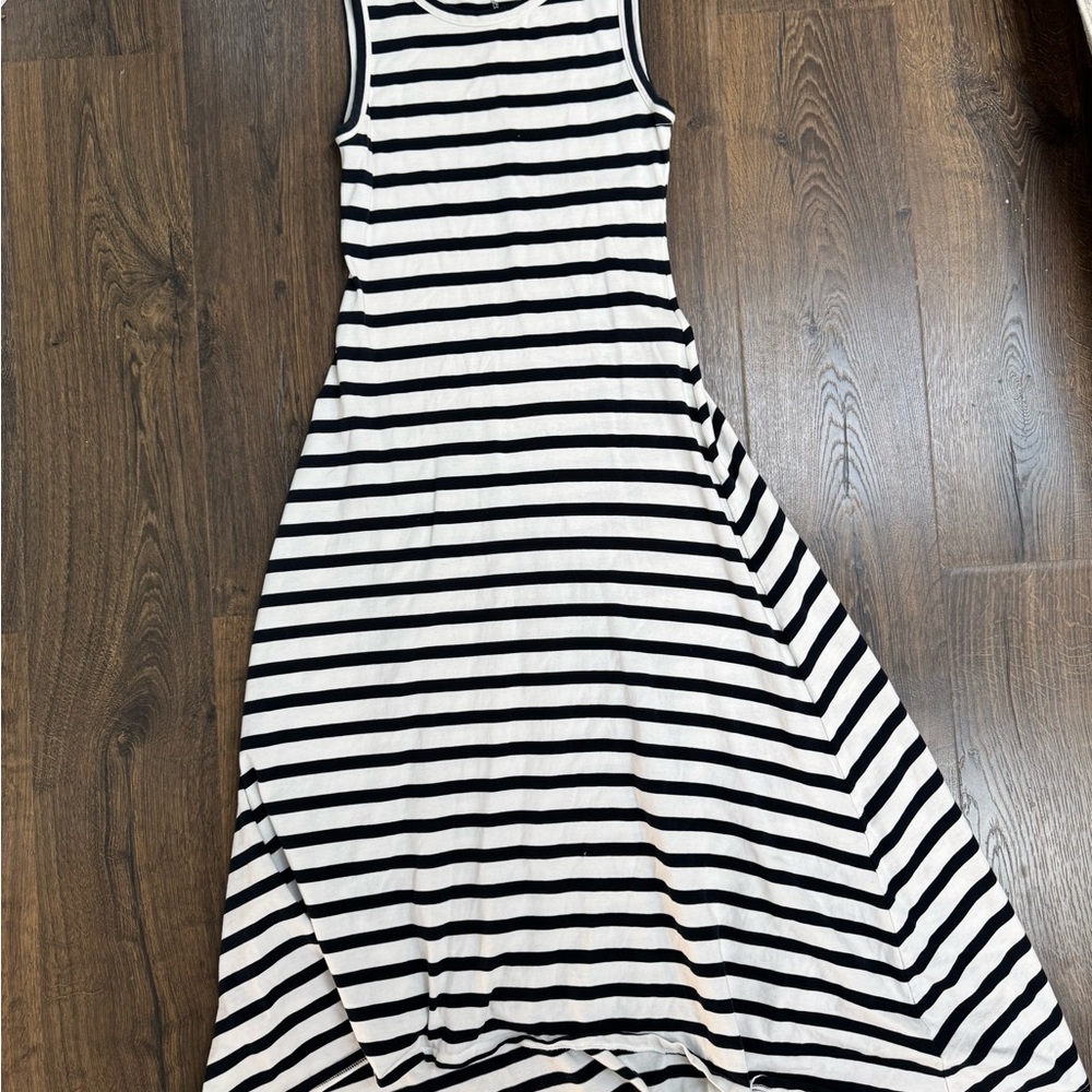 J. Crew Black and White Striped Sleeveless Maxi Dress